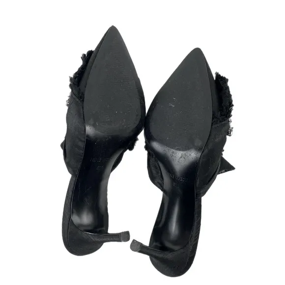 Nine West Black Satin Rhinestone Macadamia Pointed Toe Dress Mules