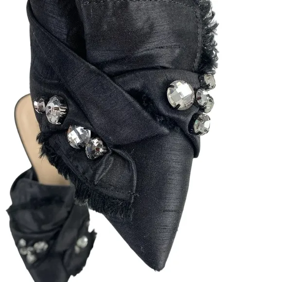 Nine West Black Satin Rhinestone Macadamia Pointed Toe Dress Mules