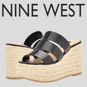 NINE WEST Keran 3 Slip On Strappy Black 3.5&quot; Platform Heels NWT/10M