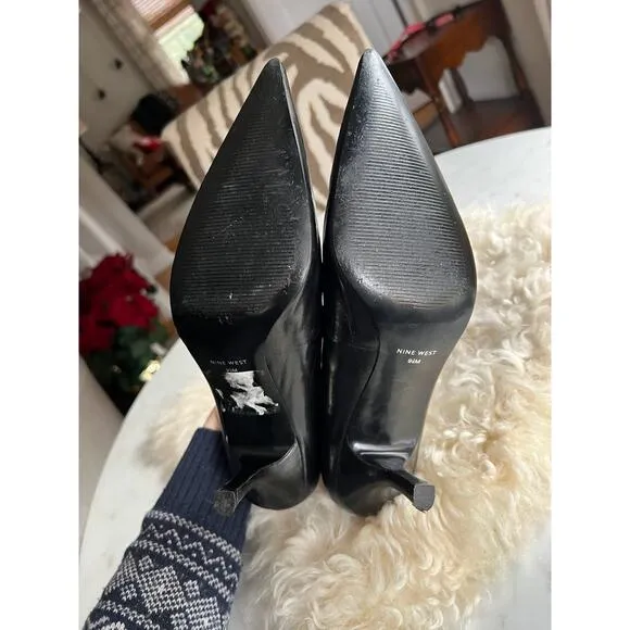 Nine West Pointed Black Leather Heels