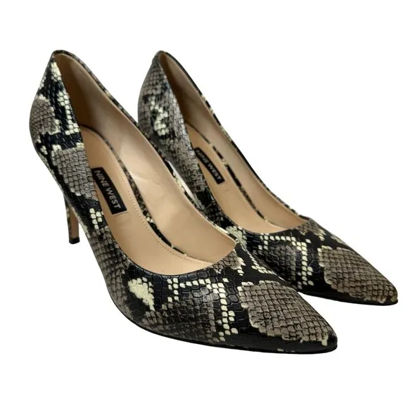 Nine West Pumps Womens 8M Ezra3 Python Snake Print Pointed Toe Stiletto‎ Heels