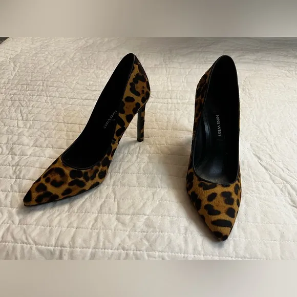 Nine West Tatiana leopard cow hair pointed toe pumps nwob