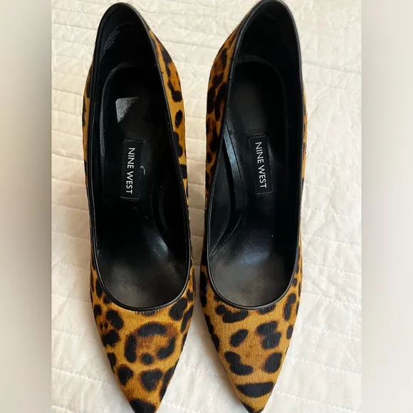 Nine West Tatiana leopard cow hair pointed toe pumps nwob