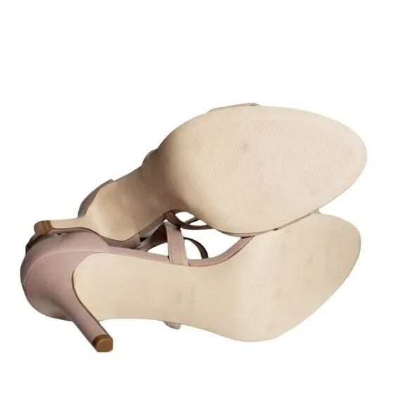Nine West Taupe Leather Open Toe Strappy Buckle High Heels Sandals Size 9.5 M