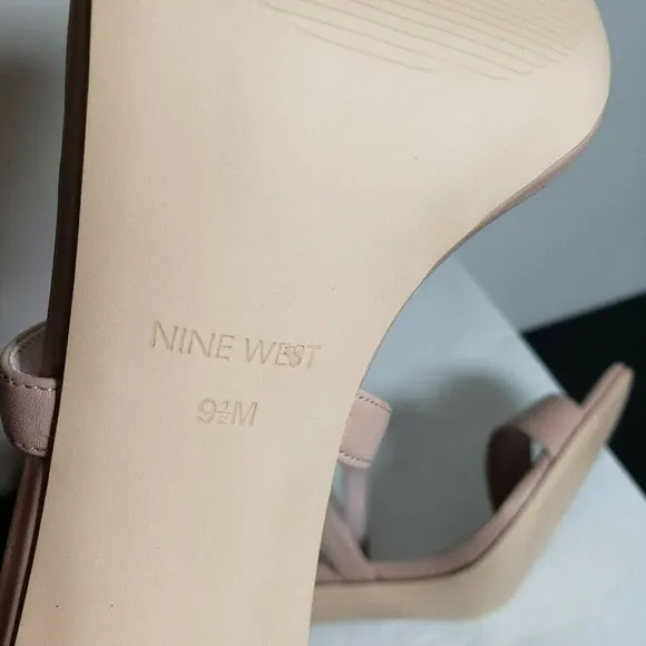 Nine West Taupe Leather Open Toe Strappy Buckle High Heels Sandals Size 9.5 M