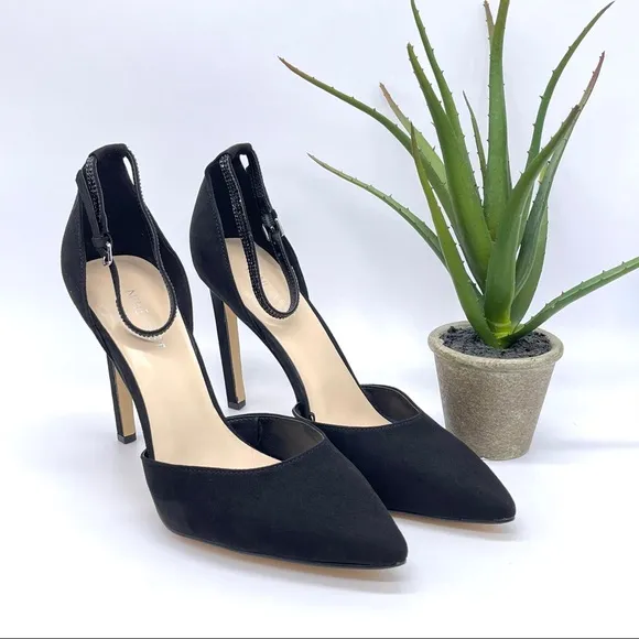 Nine West Toby Black Ankle Strap Pointed Toe Heels