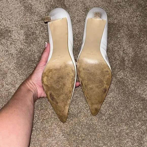 Nine West white leather pointy Doug heels sz 9 EUC