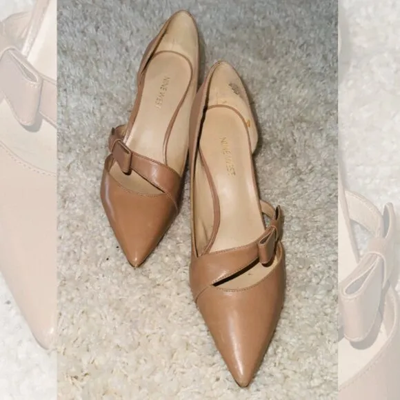 Nine West Womens Size 8M Leather Strap Buckle Pointed Toe Janice Pump Heels Tan