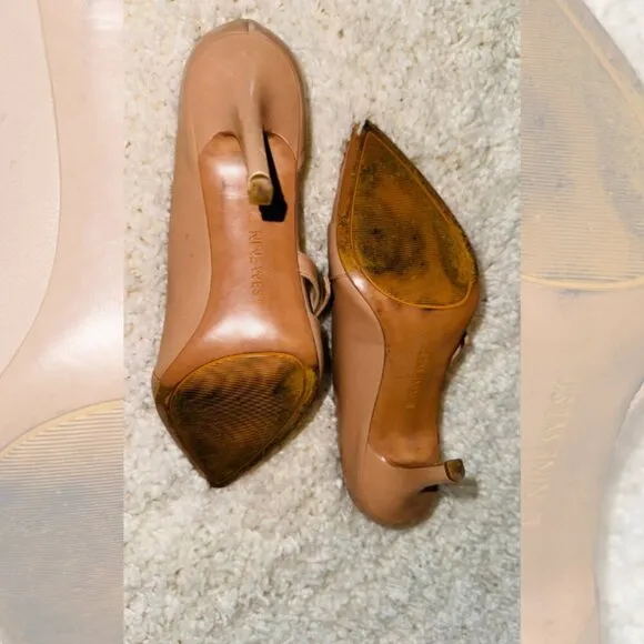 Nine West Womens Size 8M Leather Strap Buckle Pointed Toe Janice Pump Heels Tan