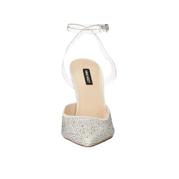 Nine West Women's Sparkle Embellished Ankle Strap Pump Heels Clear Size 6 1/2