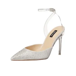 Nine West Women's Sparkle Embellished Ankle Strap Pump Heels Clear Size 6 1/2