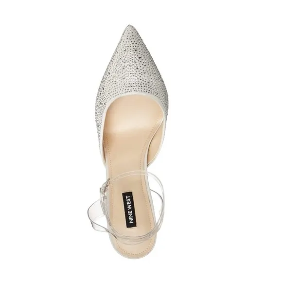 Nine West Women's Sparkle Embellished Ankle Strap Pump Heels Clear Size 6 1/2