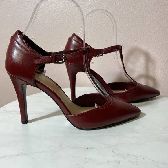 NINE WEST Burgundy Stap‎ Ankle Tie Heels