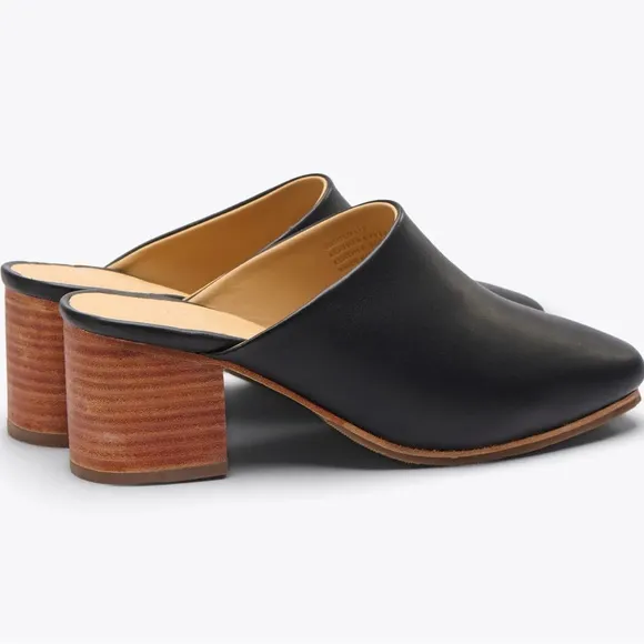 NISOLO All-Day Heeled Mule Black Smooth Leather Closed Toe Women's Size 10