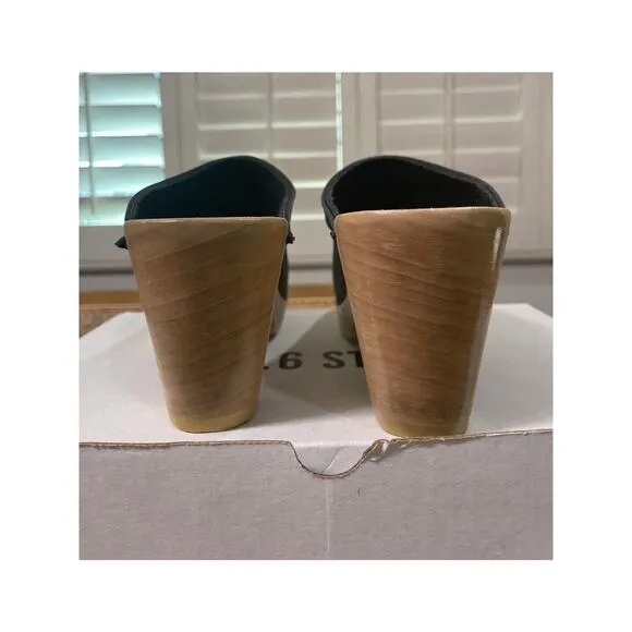 No. 6 Store Old School Clog High Heel Black Leather Upper Size 5 US 35 EU NIB