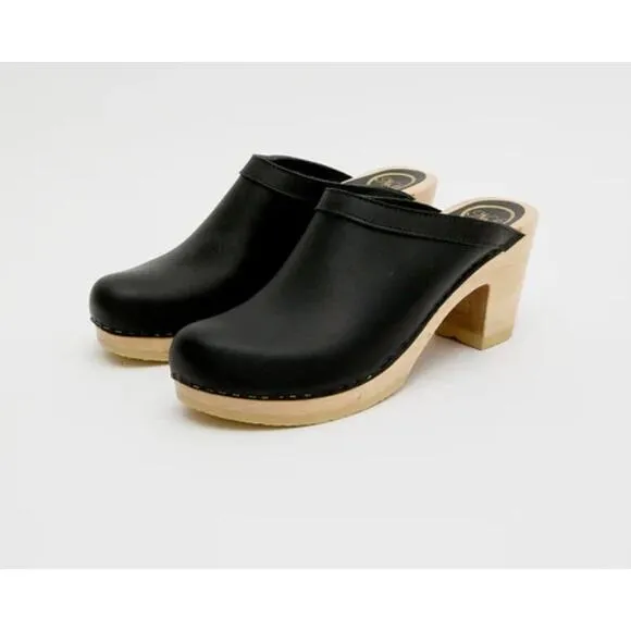No. 6 Store Old School Clog High Heel Black Leather Upper Size 5 US 35 EU NIB
