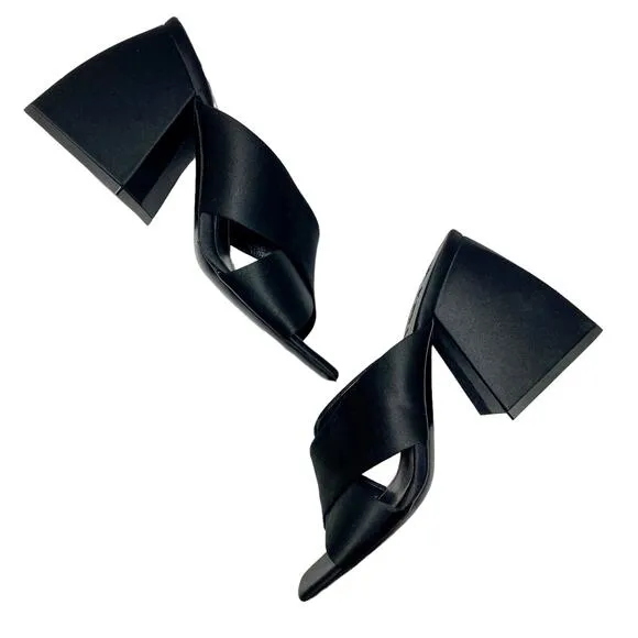 Nodaleto Bulla Banks Block Heel Sandals, EU size 38  black satin Italian shoe
