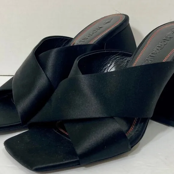 Nodaleto Bulla Banks Block Heel Sandals, EU size 38  black satin Italian shoe