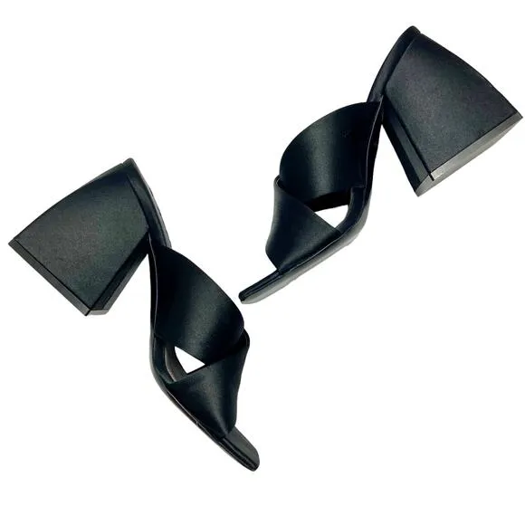 Nodaleto Bulla Banks Block Heel Sandals, EU size 38  black satin Italian shoe