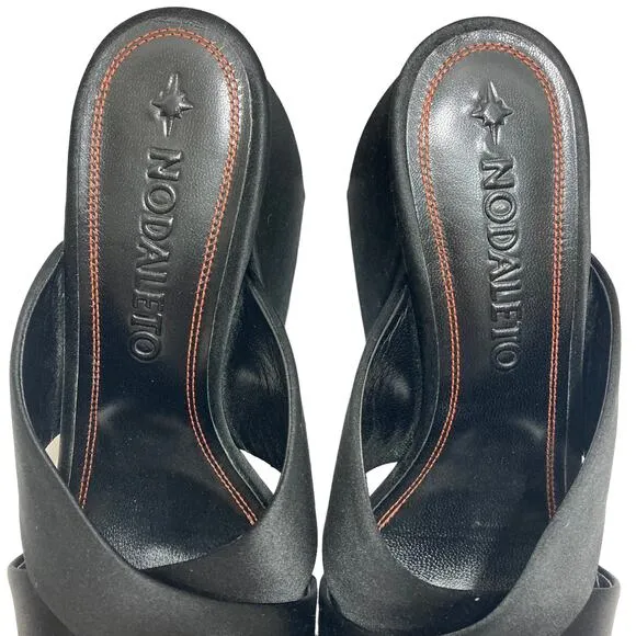 Nodaleto Bulla Banks Block Heel Sandals, EU size 38  black satin Italian shoe