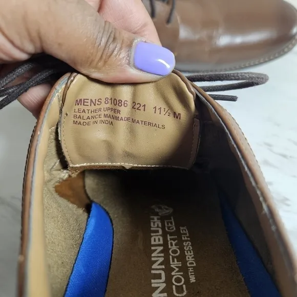 Nunn Bush Tan Comfort Gel Dress Flex Lace up Men's Oxfords  Sz 11.5M