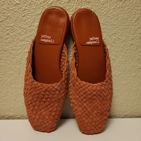 NWOB Jeffrey Campbell Brick-Red Suede Interweave Mules Size 6 / 37