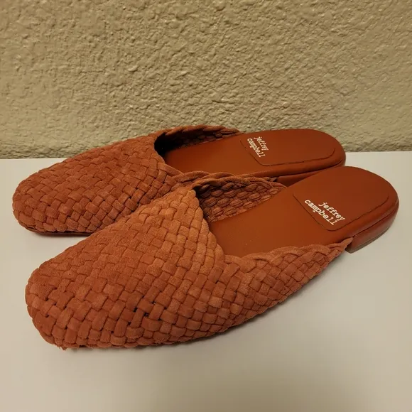 NWOB Jeffrey Campbell Brick-Red Suede Interweave Mules Size 6 / 37