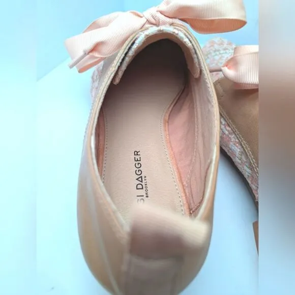 NWOB Kelsi Dagger Blush Pink Tweed &amp; Leather Lace Up Pointed Toe Oxfords 10
