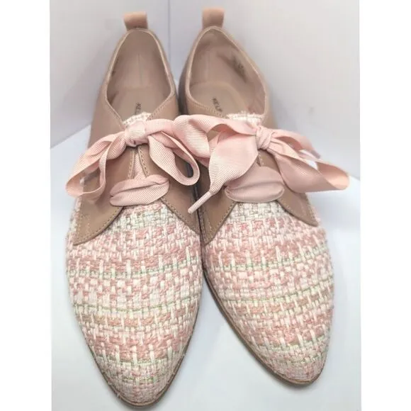 NWOB Kelsi Dagger Blush Pink Tweed &amp; Leather Lace Up Pointed Toe Oxfords 10