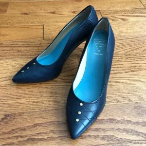 NWOB VALENTINA RANGONI Blue Pump Heels Three Gold Stud Detail Women’s Size 8