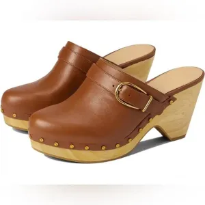 NWOB Veronica Beard Women Hendrix Clog Brown Hazelwood Buckle Leather Mule 9 10