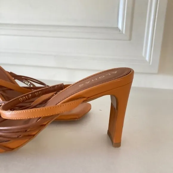 NWOT Alohas Anthropologie Strappy Orange/Brown Leather Heels