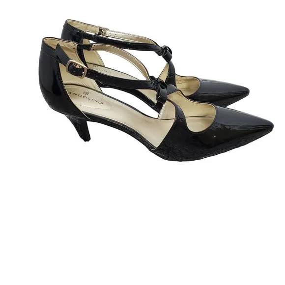 NWOT Bandolino Black Faux Patent Leather Pointed Toe Bow Heels Women's Size 7.5