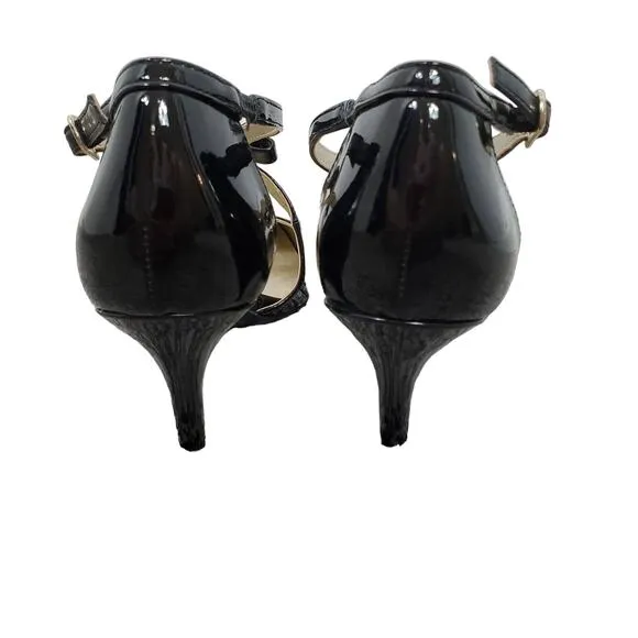 NWOT Bandolino Black Faux Patent Leather Pointed Toe Bow Heels Women's Size 7.5
