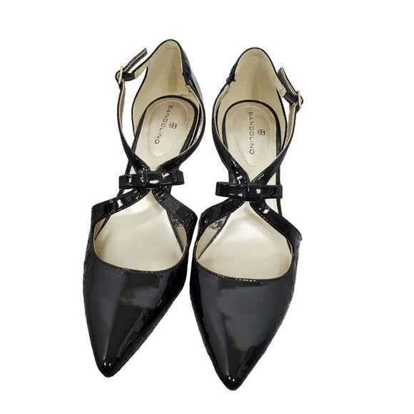 NWOT Bandolino Black Faux Patent Leather Pointed Toe Bow Heels Women's Size 7.5