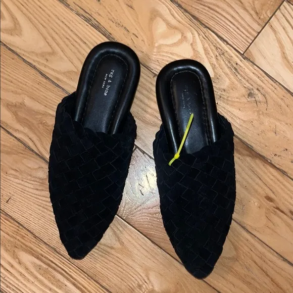 NWOT Black Rag &amp; Bone Mules with intrecciato Design