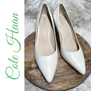 NWOT COLE HAAN Classic White Leather Pointed Toe Heels Pumps, Size 8.5