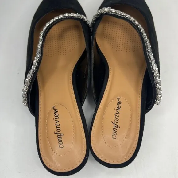 NWOT comfortview Wide Width The Bette Mule Suede Embellishment along strap 10W