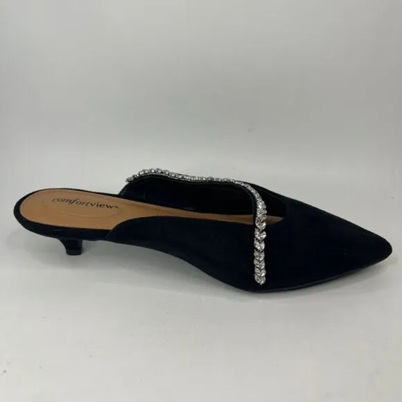 NWOT comfortview Wide Width The Bette Mule Suede Embellishment along strap 10W