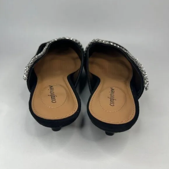 NWOT comfortview Wide Width The Bette Mule Suede Embellishment along strap 10W