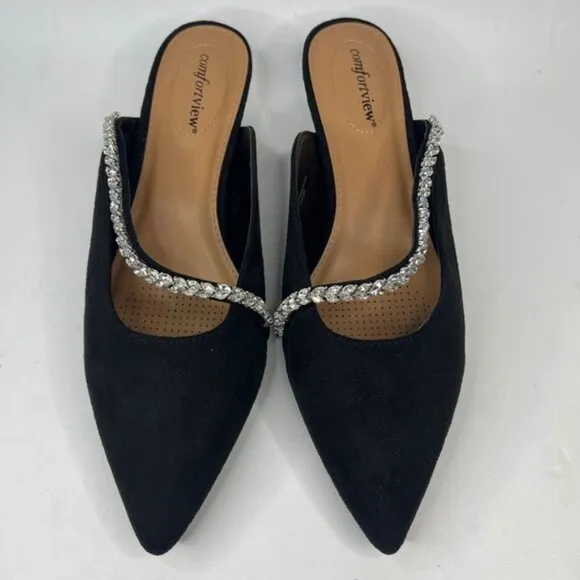 NWOT comfortview Wide Width The Bette Mule Suede Embellishment along strap 10W
