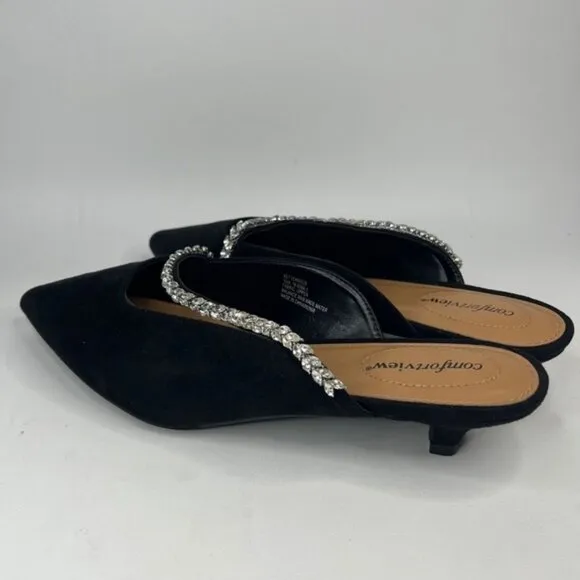 NWOT comfortview Wide Width The Bette Mule Suede Embellishment along strap 10W
