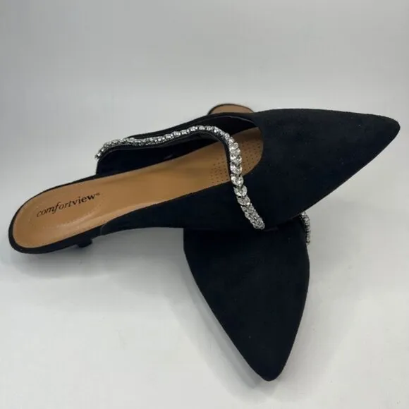 NWOT comfortview Wide Width The Bette Mule Suede Embellishment along strap 10W