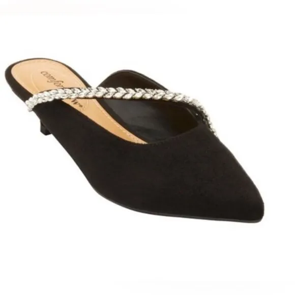 NWOT comfortview Wide Width The Bette Mule Suede Embellishment along strap 10W