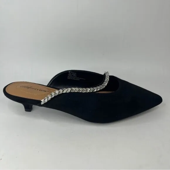NWOT comfortview Wide Width The Bette Mule Suede Embellishment along strap 10W