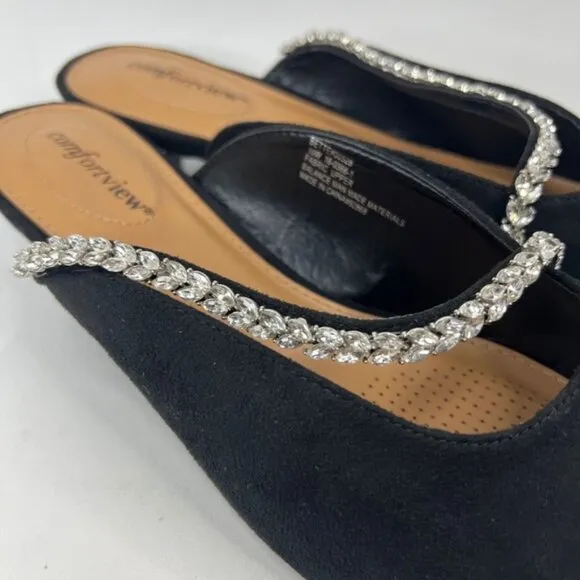 NWOT comfortview Wide Width The Bette Mule Suede Embellishment along strap 10W