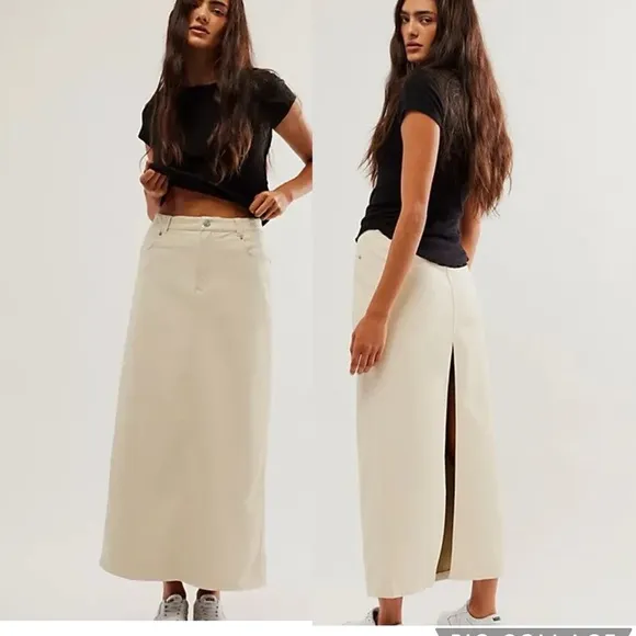 NWOT FREE PEOPLE City Slicker Vegan Maxi Skirt  Ivory