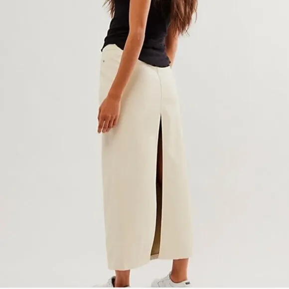 NWOT FREE PEOPLE City Slicker Vegan Maxi Skirt  Ivory