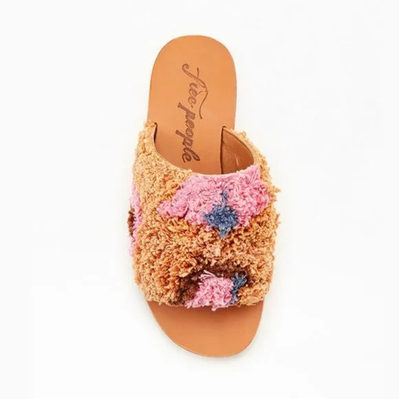 NWOT Free People Yuma woven &quot;shag&quot; peep toe sandal mules, 37