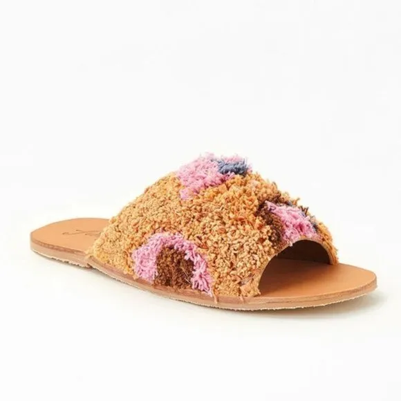 NWOT Free People Yuma woven &quot;shag&quot; peep toe sandal mules, 37